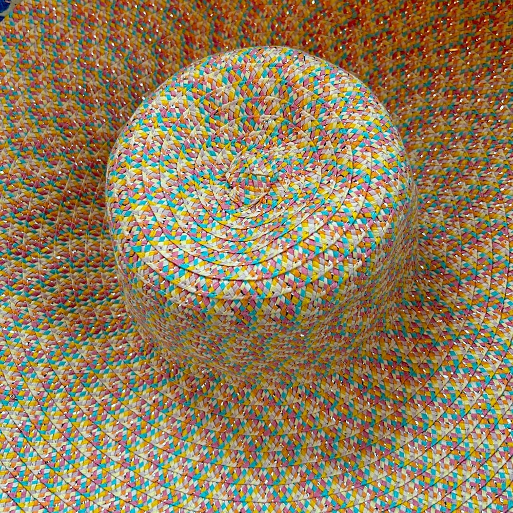 A Beautiful Sun Hat Sparkly Pink Light Blue Yellow and White Tweed;Its So Pretty - Picture 2 of 12
